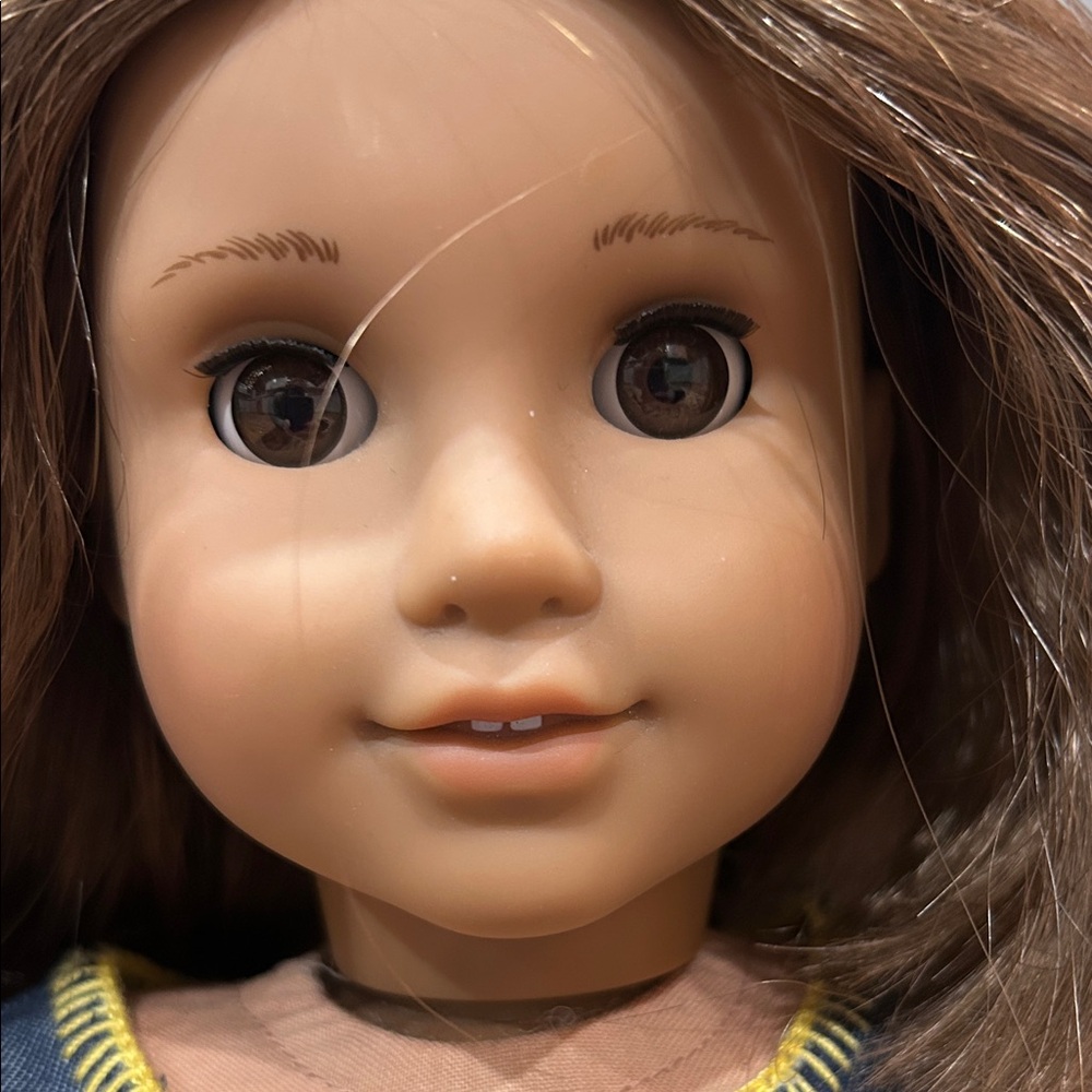Brown-Haired American Girl Doll with Denim Outfit